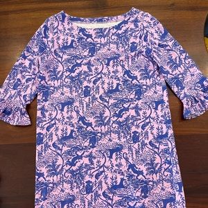 Lilly Pulitzer dress. Pink and blue. 3/4 ruffle sleeve. Cotton